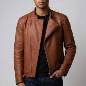 Chestnut Sculpted Shoulder Biker Jacket