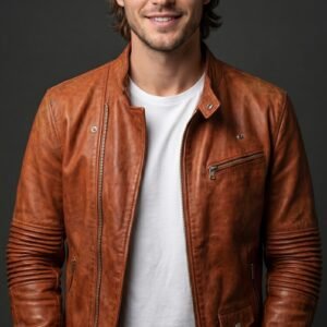 Terracotta Pleated Elbow Vintage Biker Jacket
